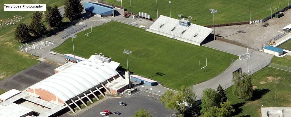 Aerial view of Lee Bofto Field at the Apple Bowl